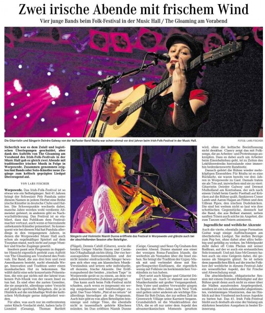 Irish Folk Festival, Wümme - Zeitung vom 10.11.2014
